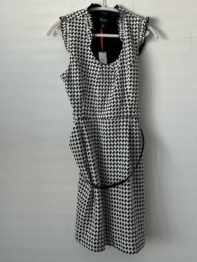 ELLE Black and White Houndstooth Midi Dress